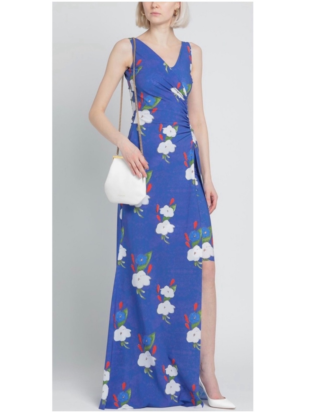 Chiara Boni La Petite Robe Blue Floral V-Neck Sleeveless Maxi Dress